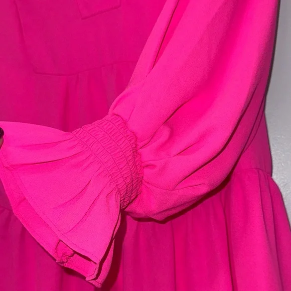 CeCe Hot Pink Long balloon Sleeve Dress - Picture 9 of 10